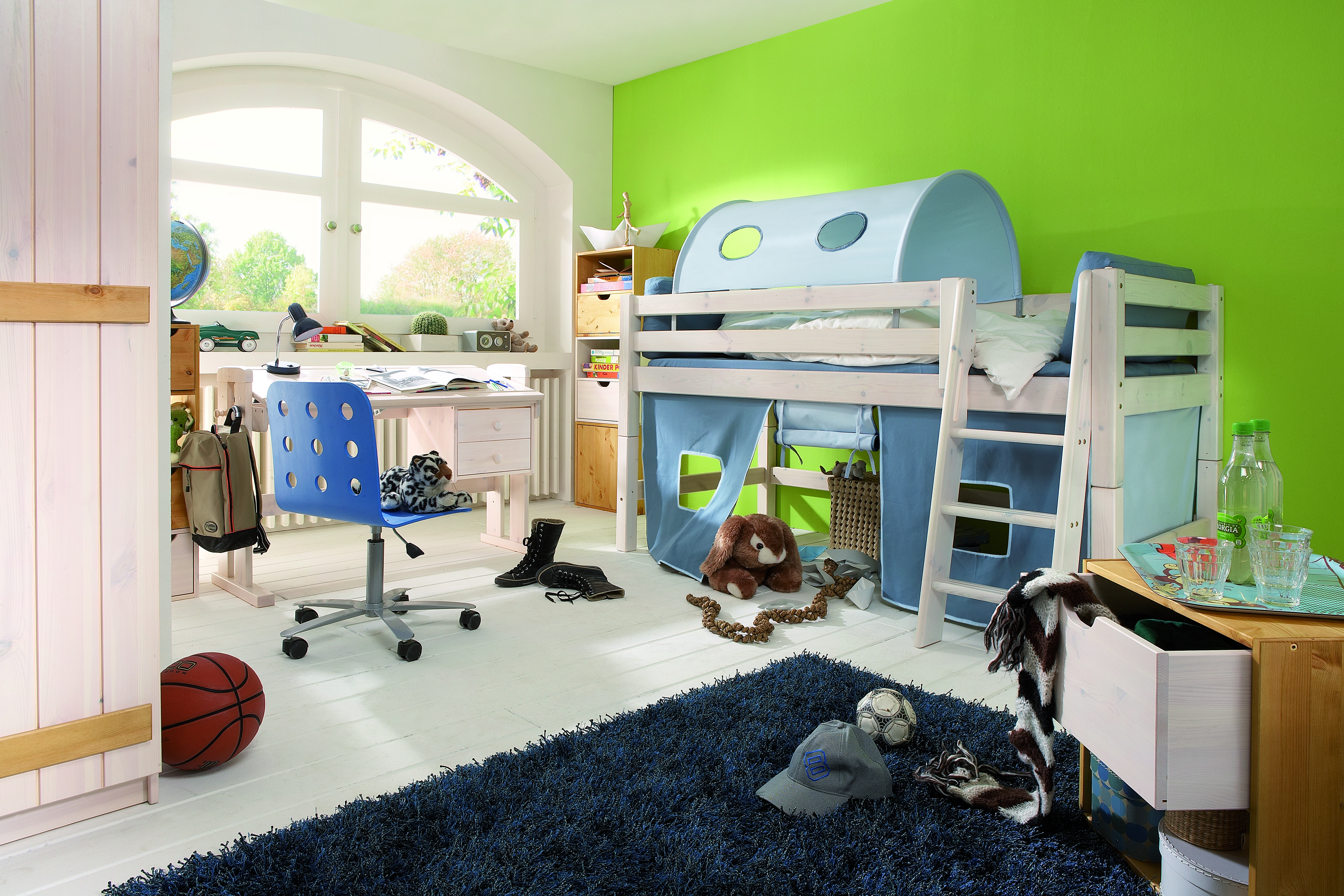 Kinderbett „Coral Blau“ halbhoch mit Leiter 